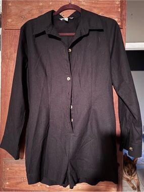 Urban Outfitters Black Button-Front long sleeved Jumpsuit romper short fit